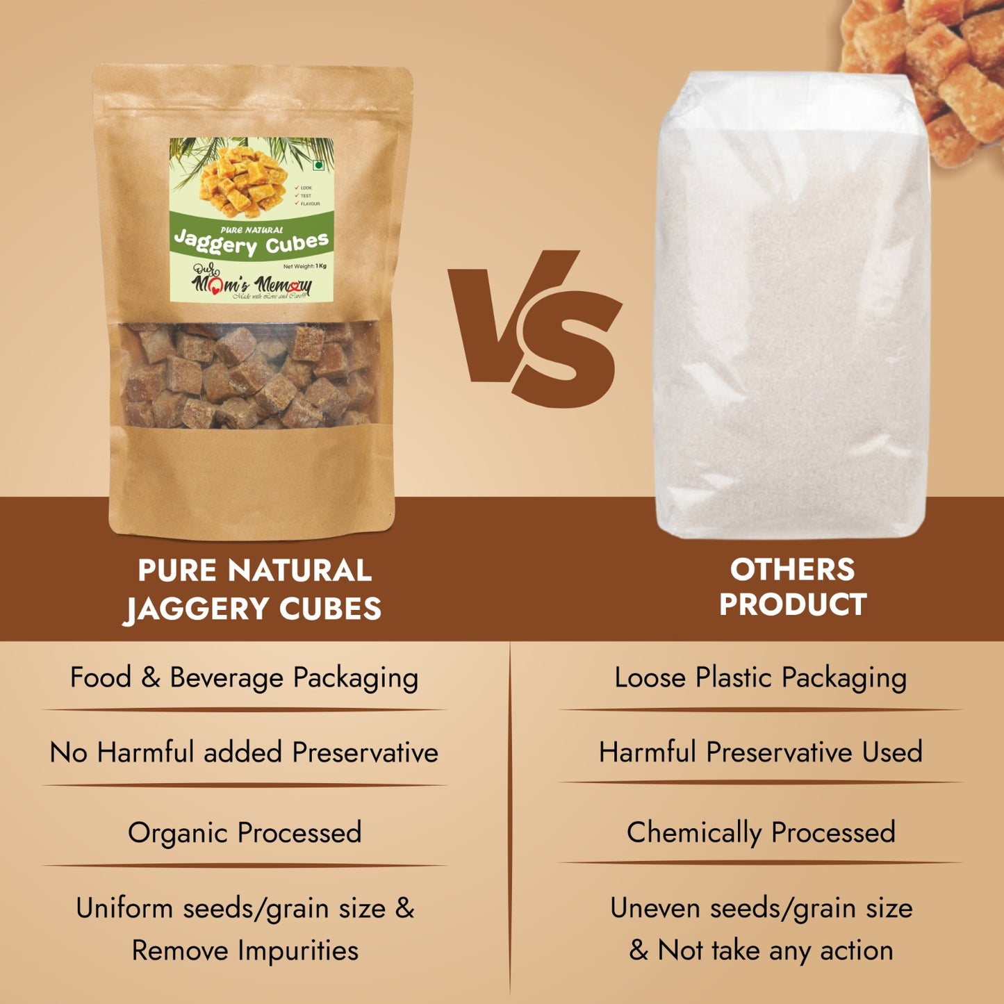 Jaggery Cube 1 kg | Pure, Natural, No Preservatives Added, Jaggery Cube, Gud Jaggery, Desi Jaggery (Gur, Gud)