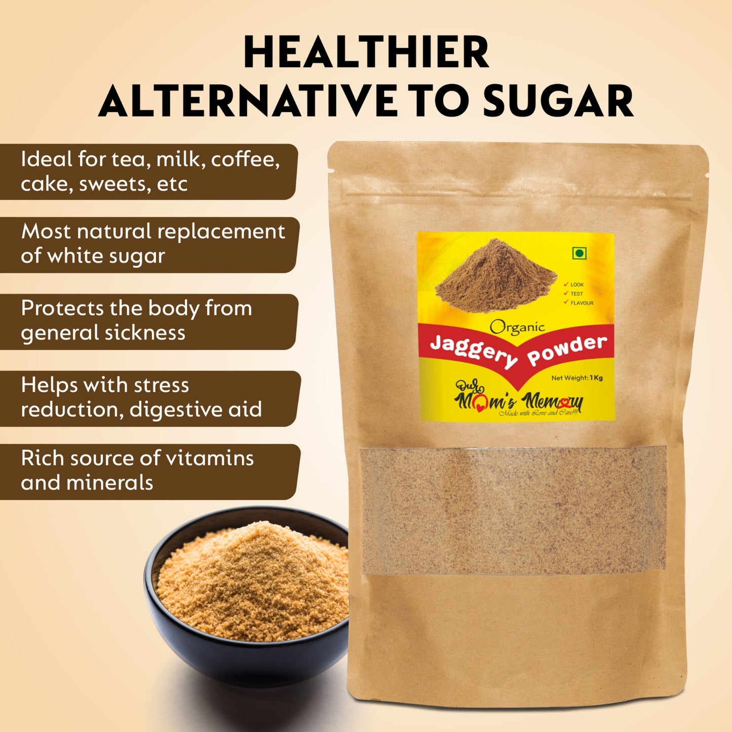 Jaggery Powder 1 kg | Crushed Granular | Nutrient Rich Organic Gud Powder | Hand-Crushed Jaggery Powder