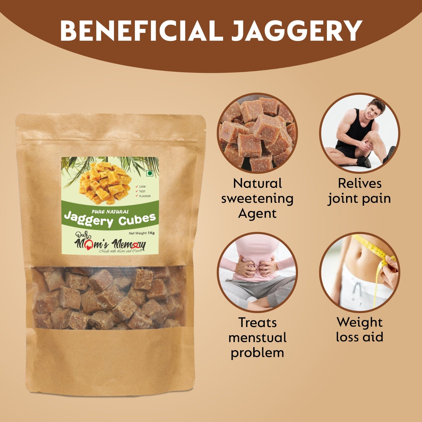 Jaggery Cube 1 kg | Pure, Natural, No Preservatives Added, Jaggery Cube, Gud Jaggery, Desi Jaggery (Gur, Gud)