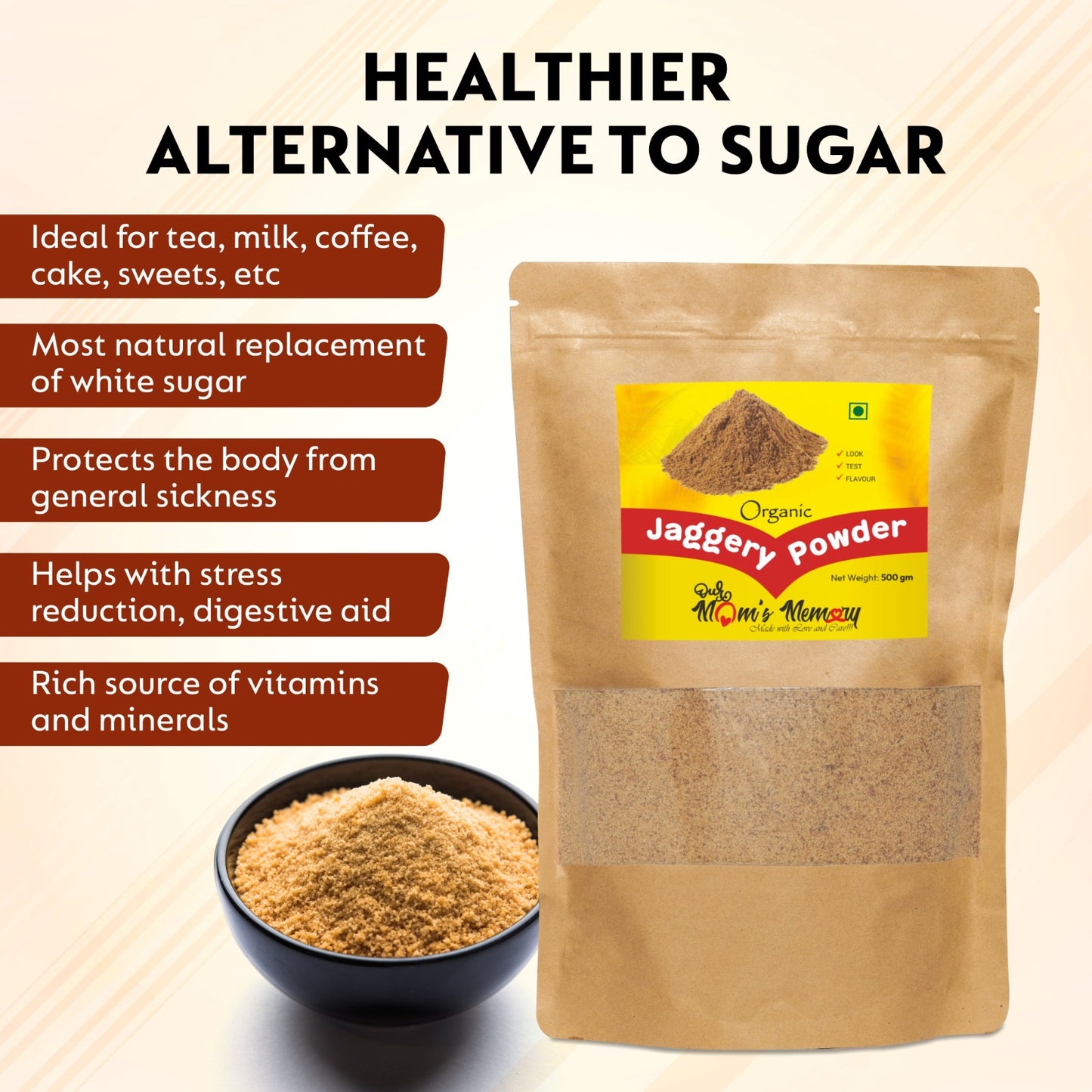 Jaggery Powder 500 gm | Crushed Granular | Nutrient Rich Organic Gud Powder | Hand-Crushed Jaggery Powder